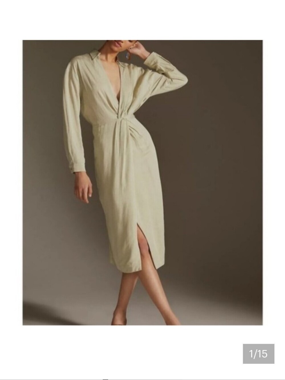 Anthropologie Knot-Front Midi Shirt Dress in Light Beige